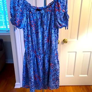 Aqua off the shoulder dress with ties.